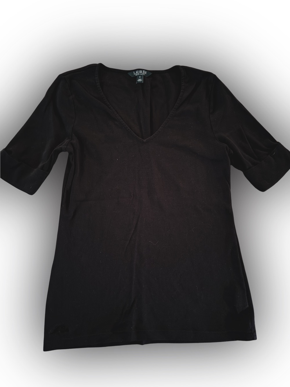 Women’s Lauren Ralph Lauren Black V-Neck Short Sleeve Top Size M